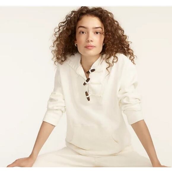 J CREW Cream Heavy Cotton Wood Toggle Closure Hoodie - Picture 2 of 8